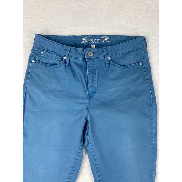 Seven 7 Womens‎ Mid Rise Ankle Skinny Blue Jeans Raw Hem Size 14 - Picture 2 of 16